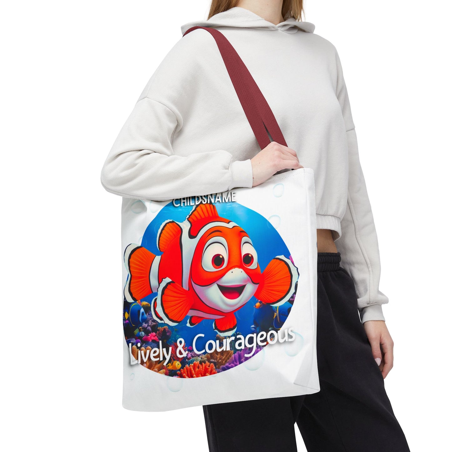 Personalized Kids Clownfish Beach Tote Bag – Lively & Courageous – Custom Sea Life Bag with Name