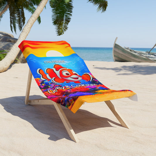 Personalized Kids Beach Towel – Vibrant Clownfish Design – Lively & Courageous