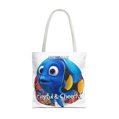 Personalized Kids Blue Tang Beach Tote Bag – Playful & Cheerful – Custom Sea Life Bag with Name