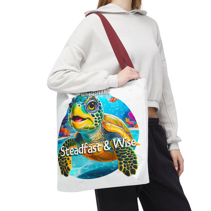 Personalized Kids Turtle Beach Tote Bag – Steadfast & Wise – Custom Sea Life Bag with Name