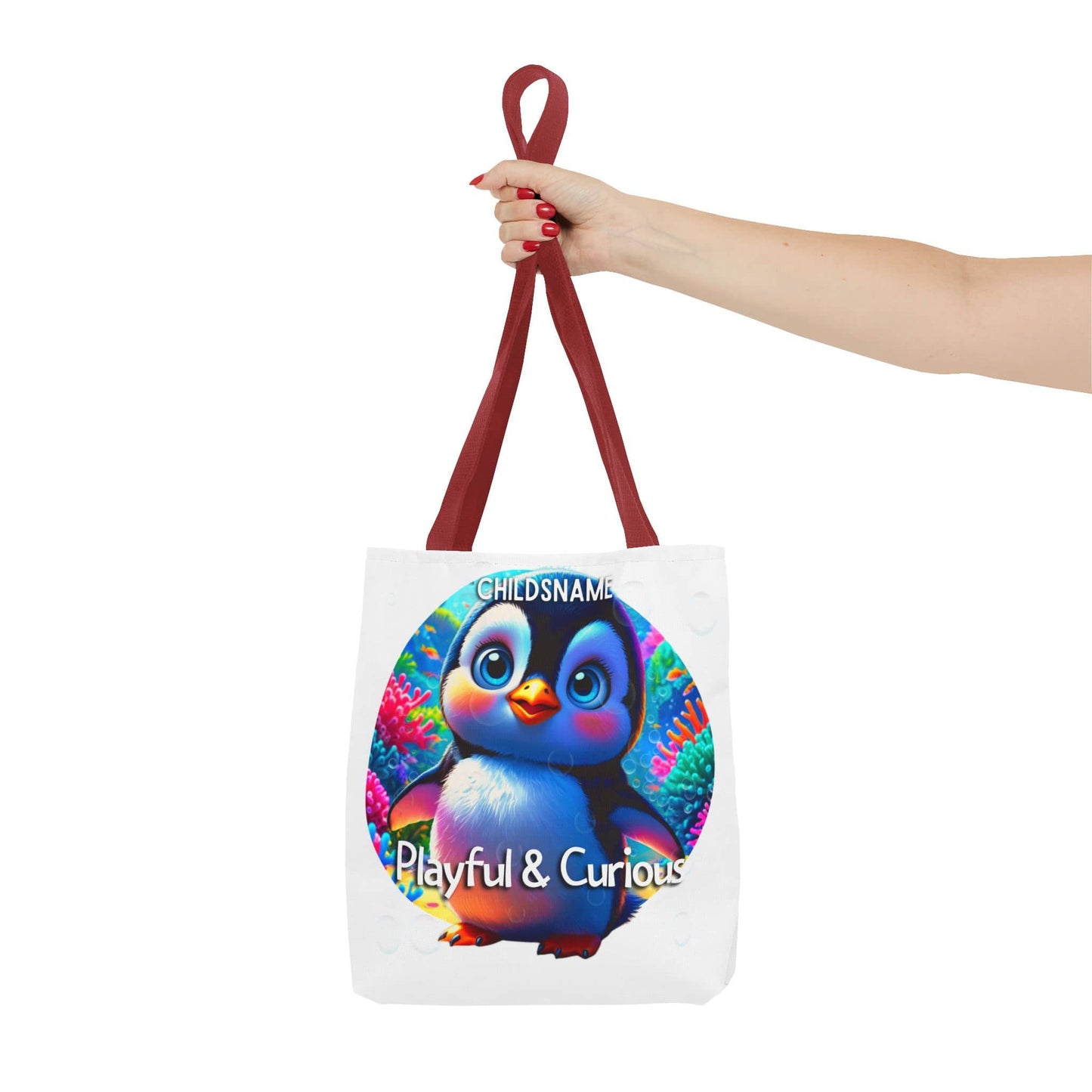 Personalized Kids Penguin Beach Tote Bag Playful & Curious