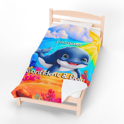 Personalized Kids Whale Plush Blanket – Confident & Bold