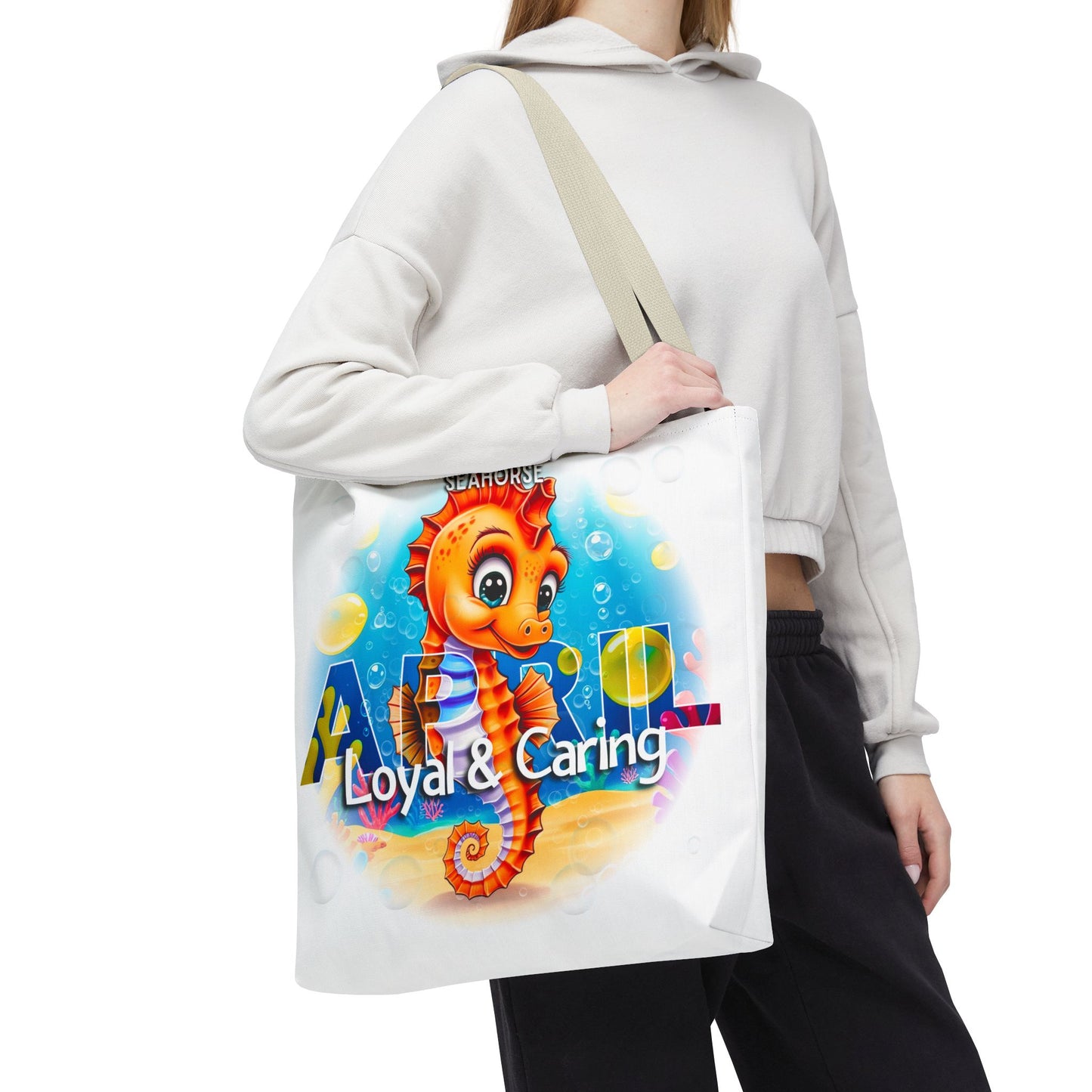 Kids Colorful April Seahorse Birth Month Tote Bag