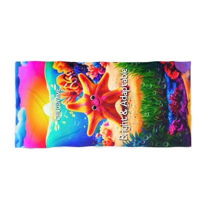 Personalized Kids Beach Towel – Vibrant Starfish Design – Bright & Adaptable