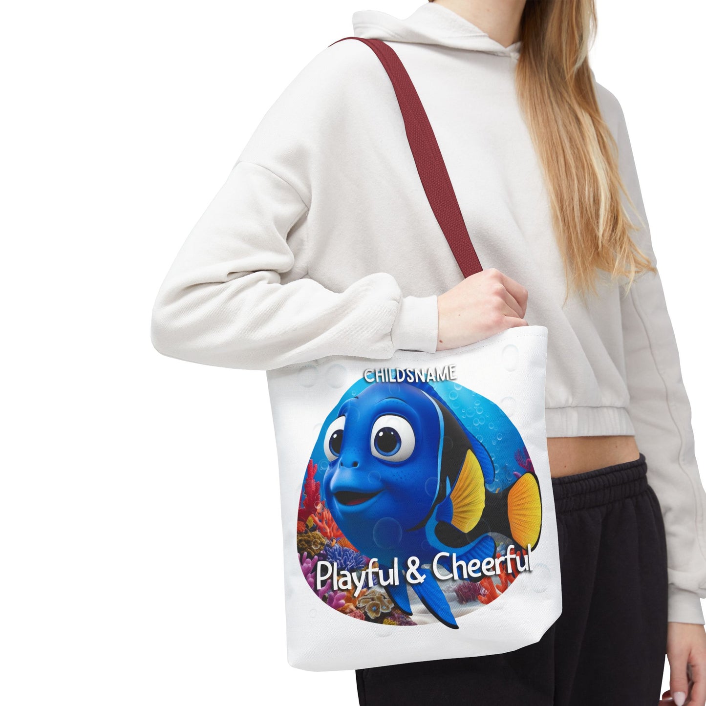 Personalized Kids Blue Tang Beach Tote Bag – Playful & Cheerful – Custom Sea Life Bag with Name
