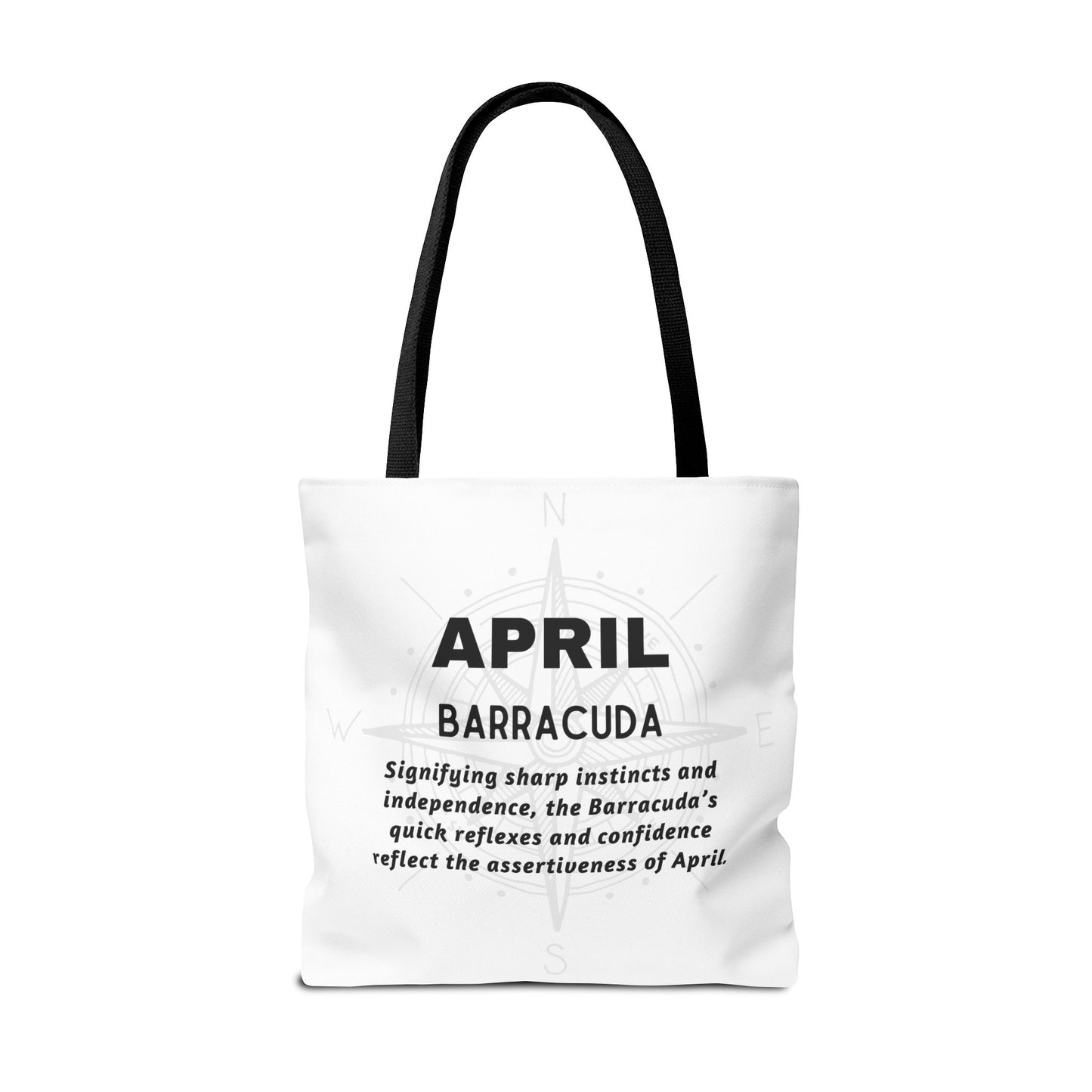 April birth month beach tote with black handles and zodiac design