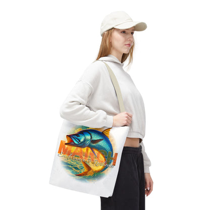Birth month beach tote featuring a colorful March design with a fish and aquatic theme