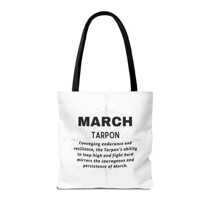 Birth month beach tote for March with Tarpon design and motivational text