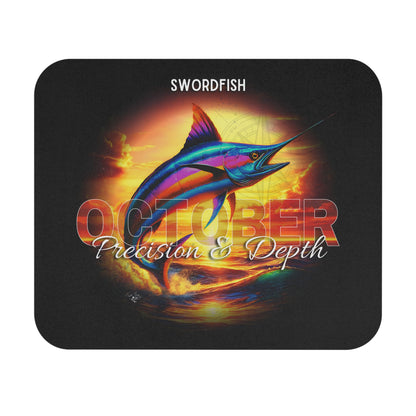 October birth month mouse pad featuring a colorful swordfish with precision and depth design