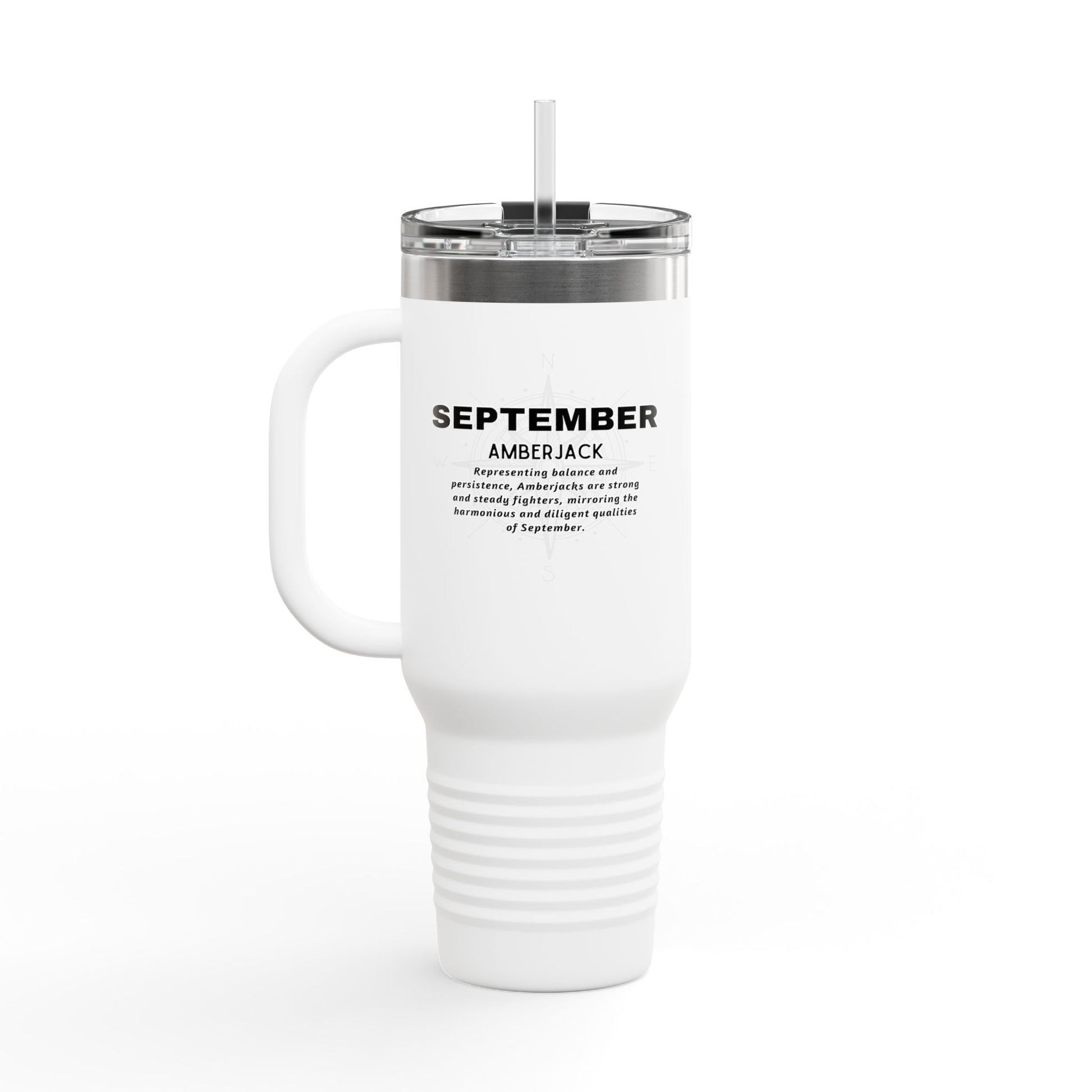 White September birth month travel mug with handle and clear lid 