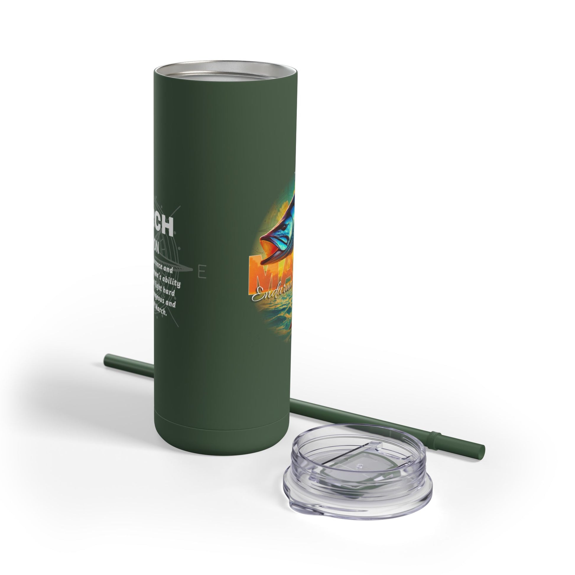 Green birth month travel tumbler mug with clear lid and matching straw 