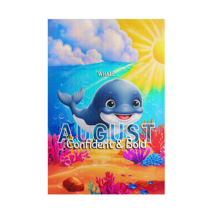 Kids birth month puzzle August featuring a smiling whale with colorful underwater scene 