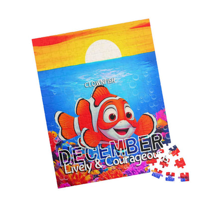 Kids birth month puzzle featuring December clownfish design with vibrant ocean scene