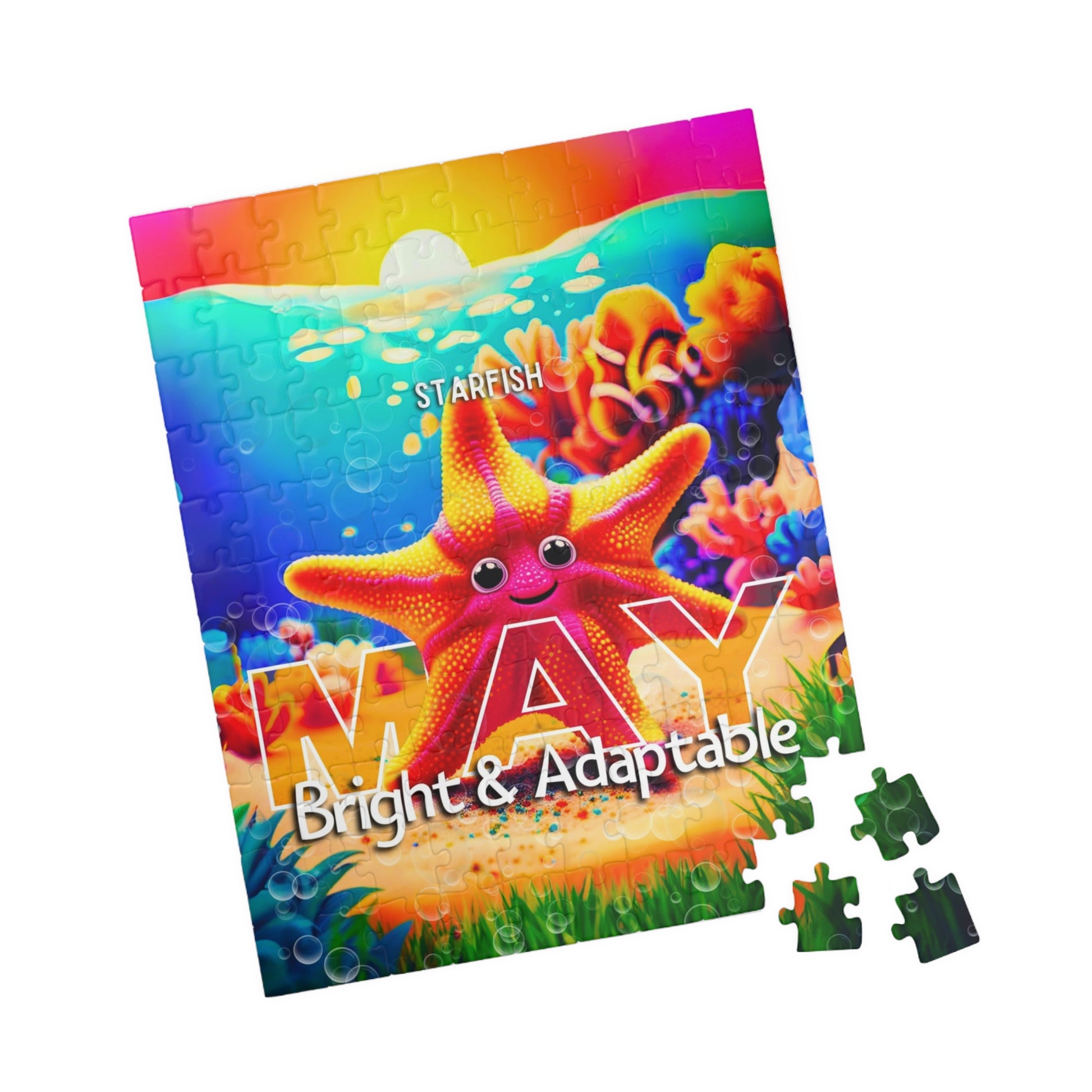 Bright and colorful kids birth month puzzle featuring a starfish for May with ocean theme