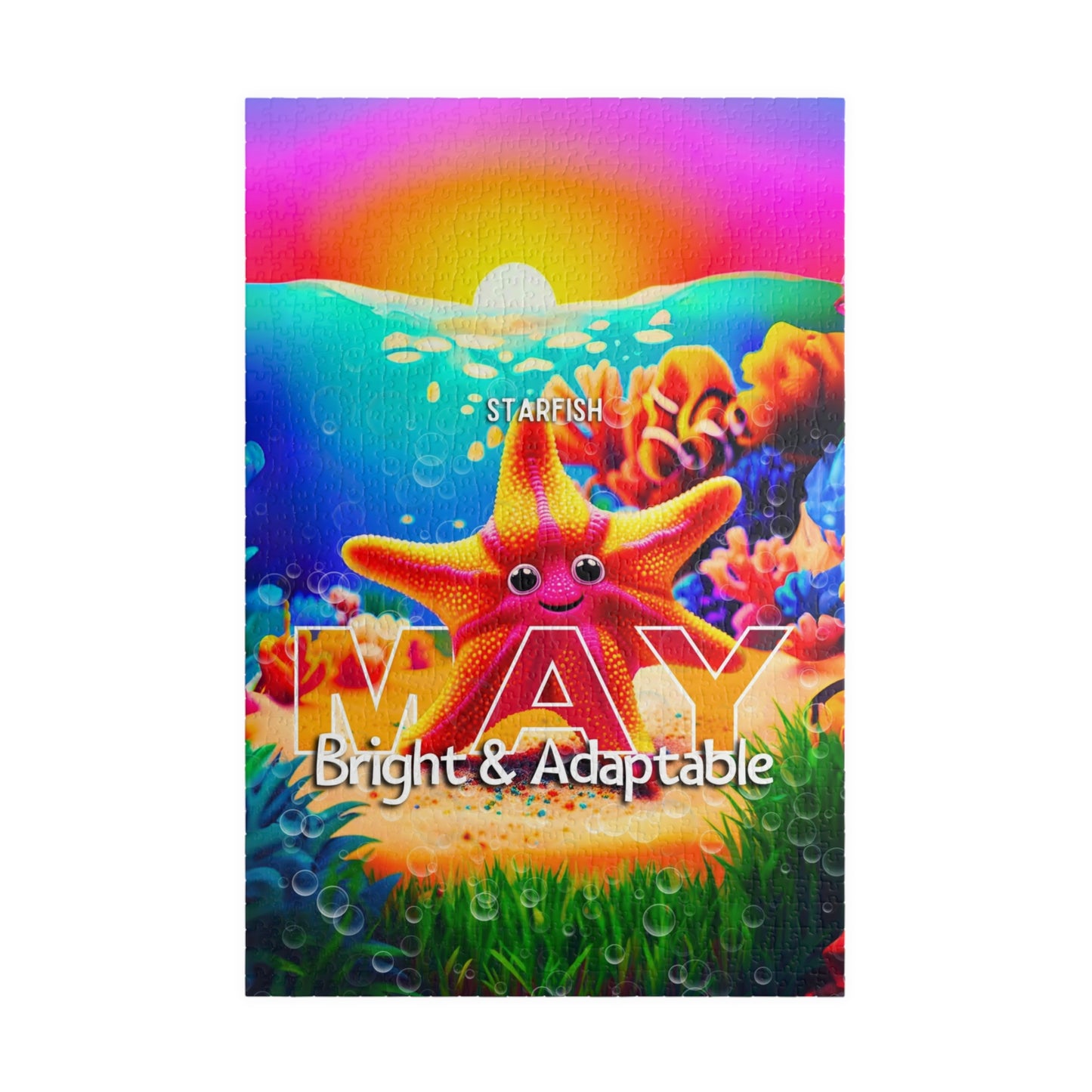 Kids birth month puzzle featuring May with a colorful starfish and underwater scene