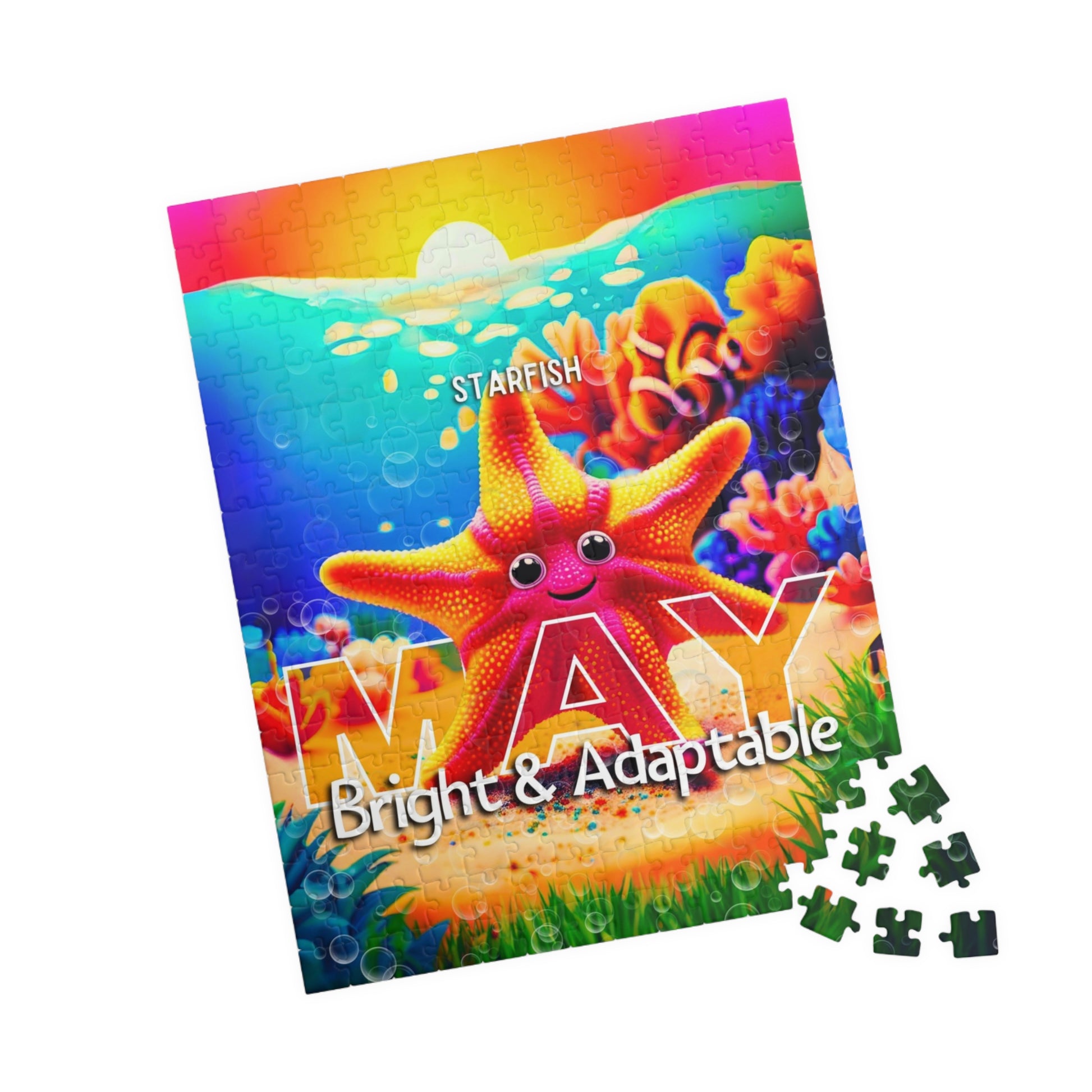 Kids birth month puzzle featuring a colorful starfish for May with bright and adaptable design