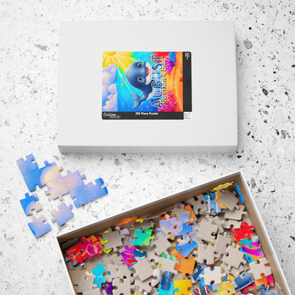Kids birth month puzzle featuring colorful sea life design with scattered puzzle pieces