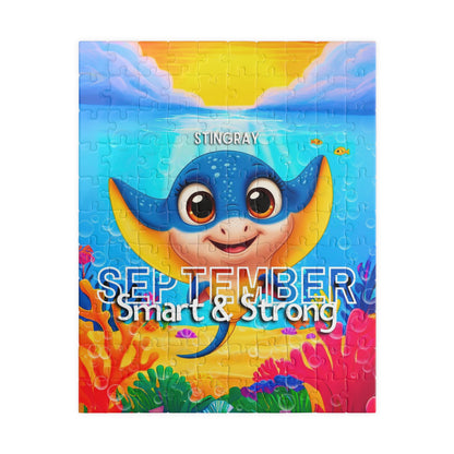 Kids birth month puzzle featuring colorful cartoon stingray for September