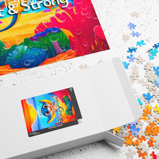 Kids birth month puzzle with colorful underwater ocean theme and scattered puzzle pieces