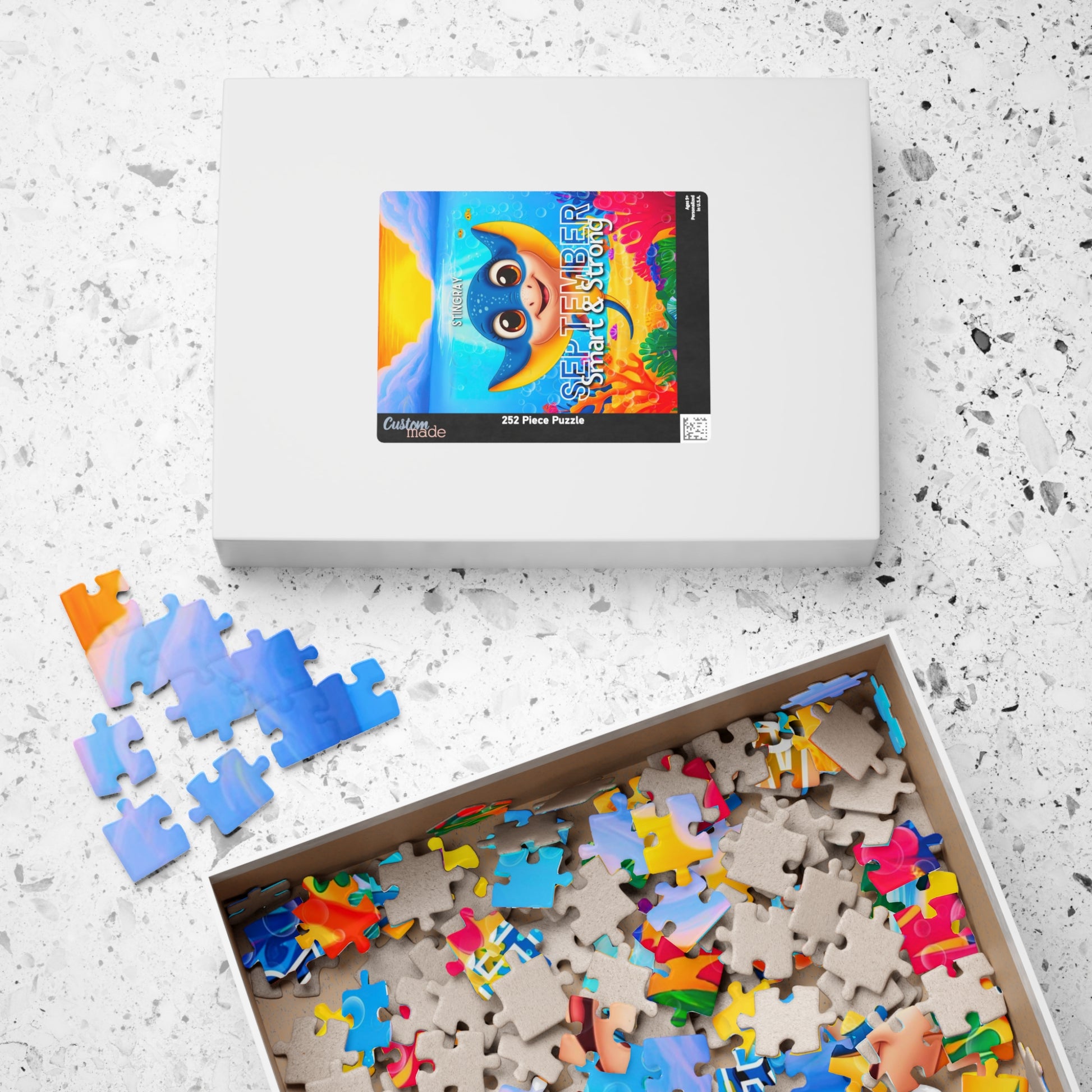 Kids birth month puzzle featuring colorful October-themed pieces with a playful design