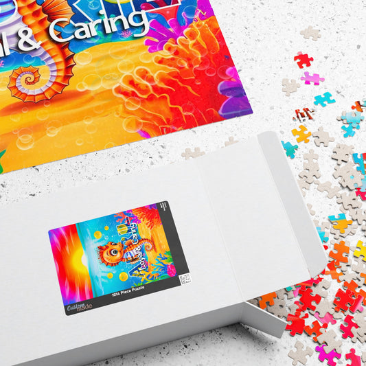 Kids birth month puzzle featuring colorful underwater sea creatures with puzzle pieces and packaging