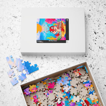 Kids birth month puzzle with colorful pieces and playful design in a white box