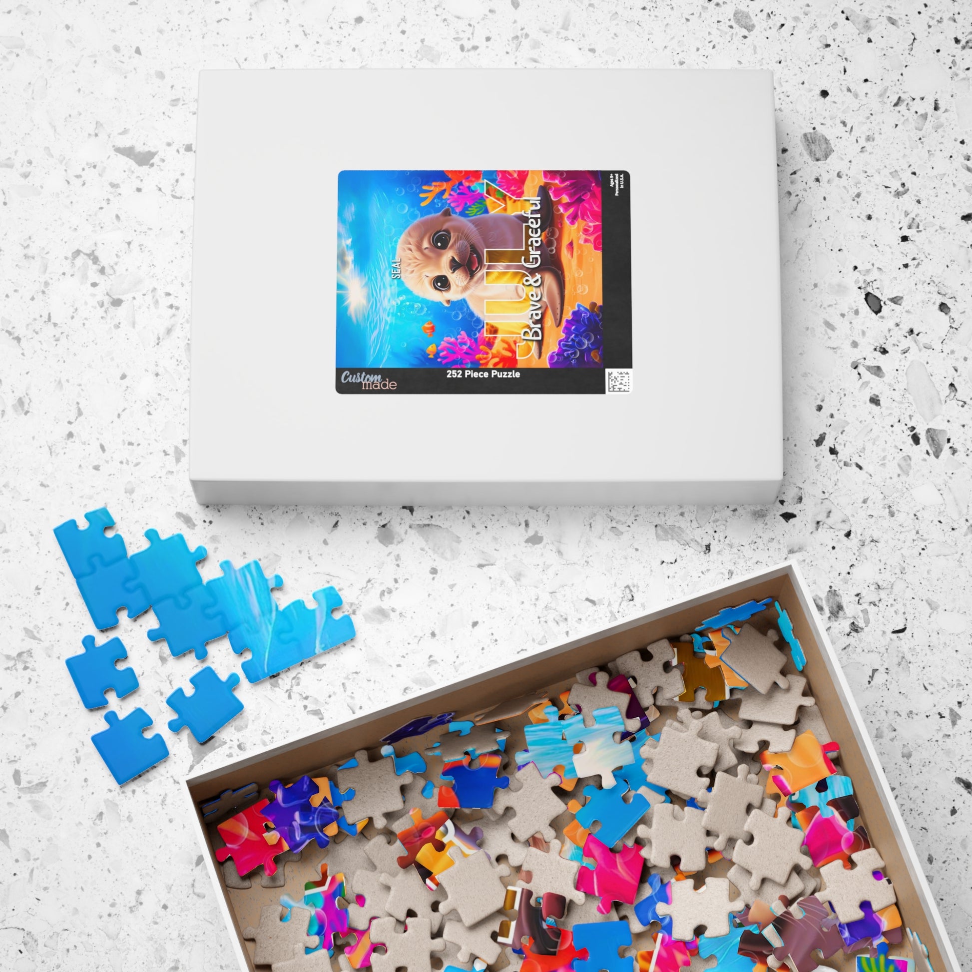Kids birth month puzzle featuring colorful sea-themed image with ocean and coral pieces