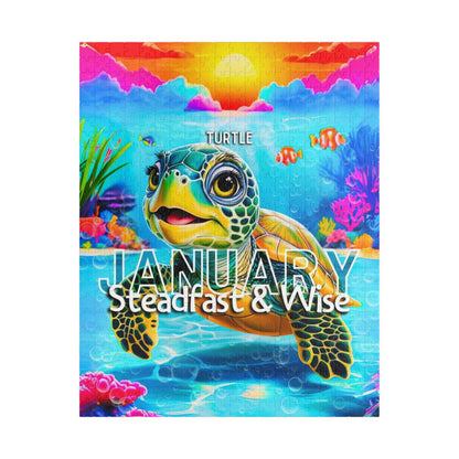 January kids birth month puzzle featuring a colorful turtle underwater scene 