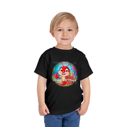 Child wearing a black kids birth month tshirt with November lobster design 