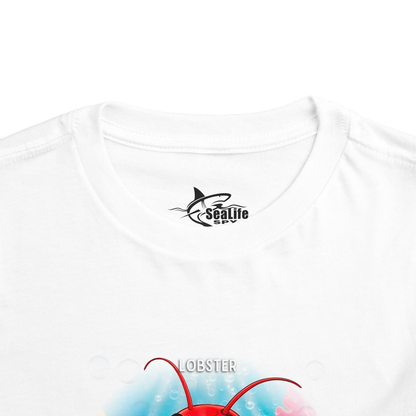 Kids white birth month tshirt featuring a colorful lobster design on the front