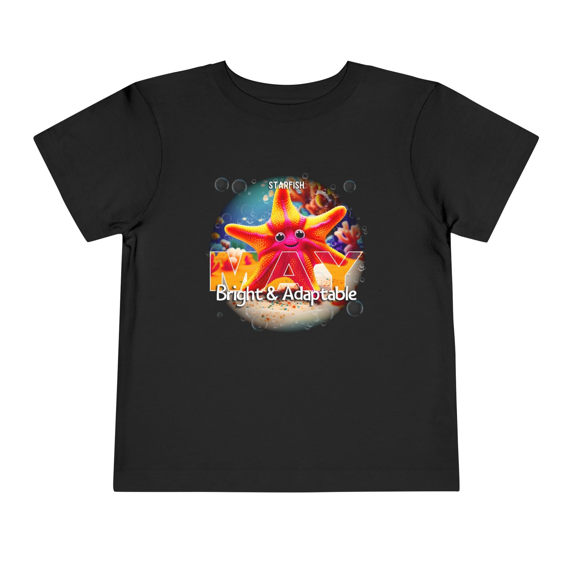 Black kids birth month tshirt with colorful starfish design and bright adaptable theme