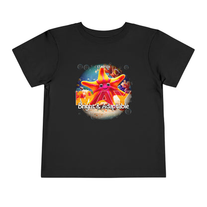 Black kids birth month tshirt with colorful starfish design and bright adaptable theme