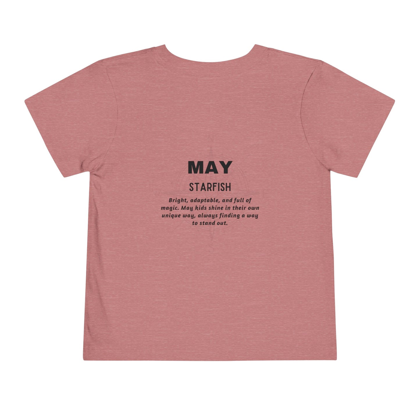 Kids birth month tshirt in pink with May starfish design and inspirational text