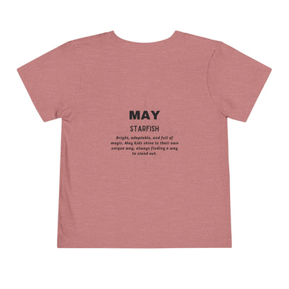 Kids birth month tshirt in pink with May starfish design and inspirational text