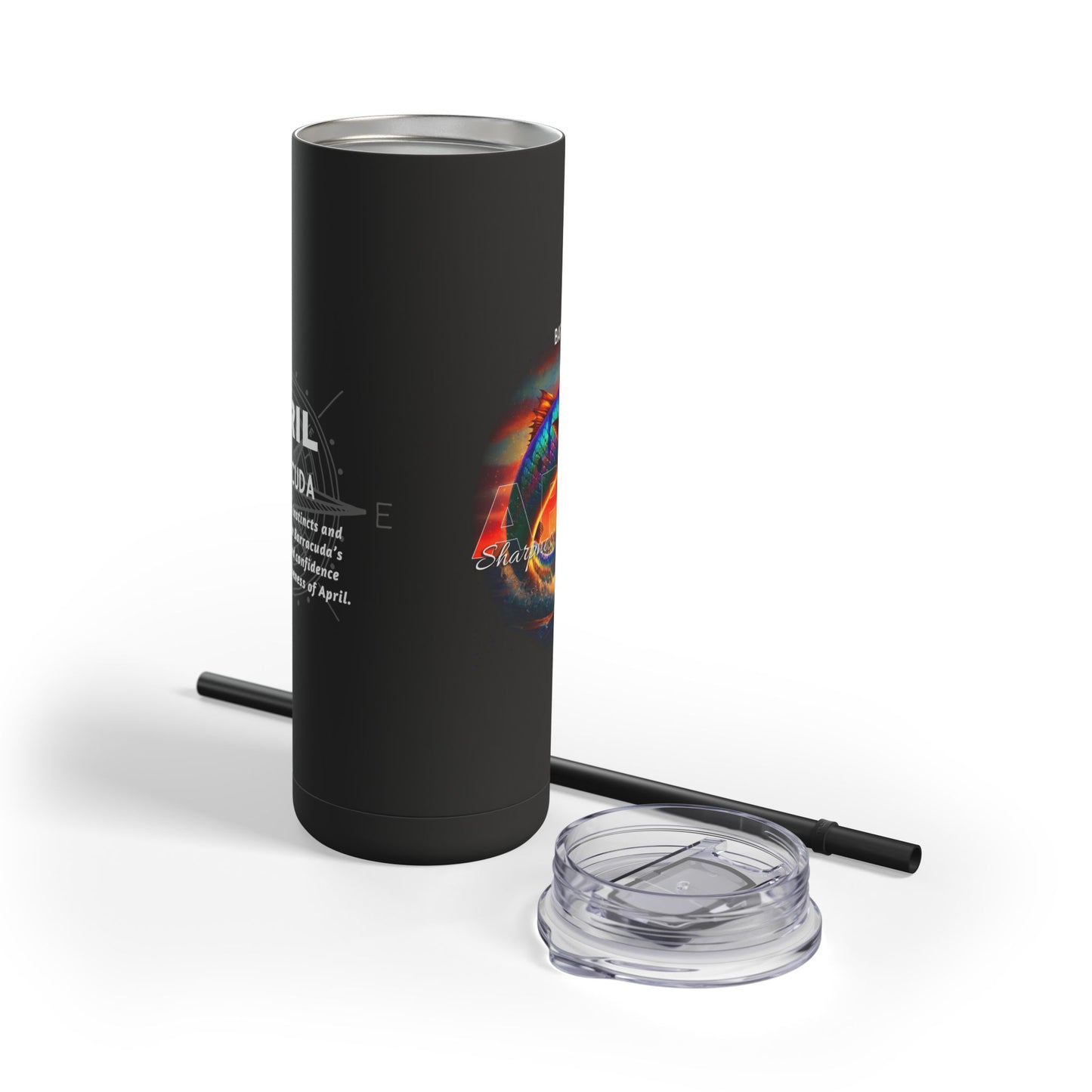 Black birth month travel tumbler mug with colorful design and clear lid 