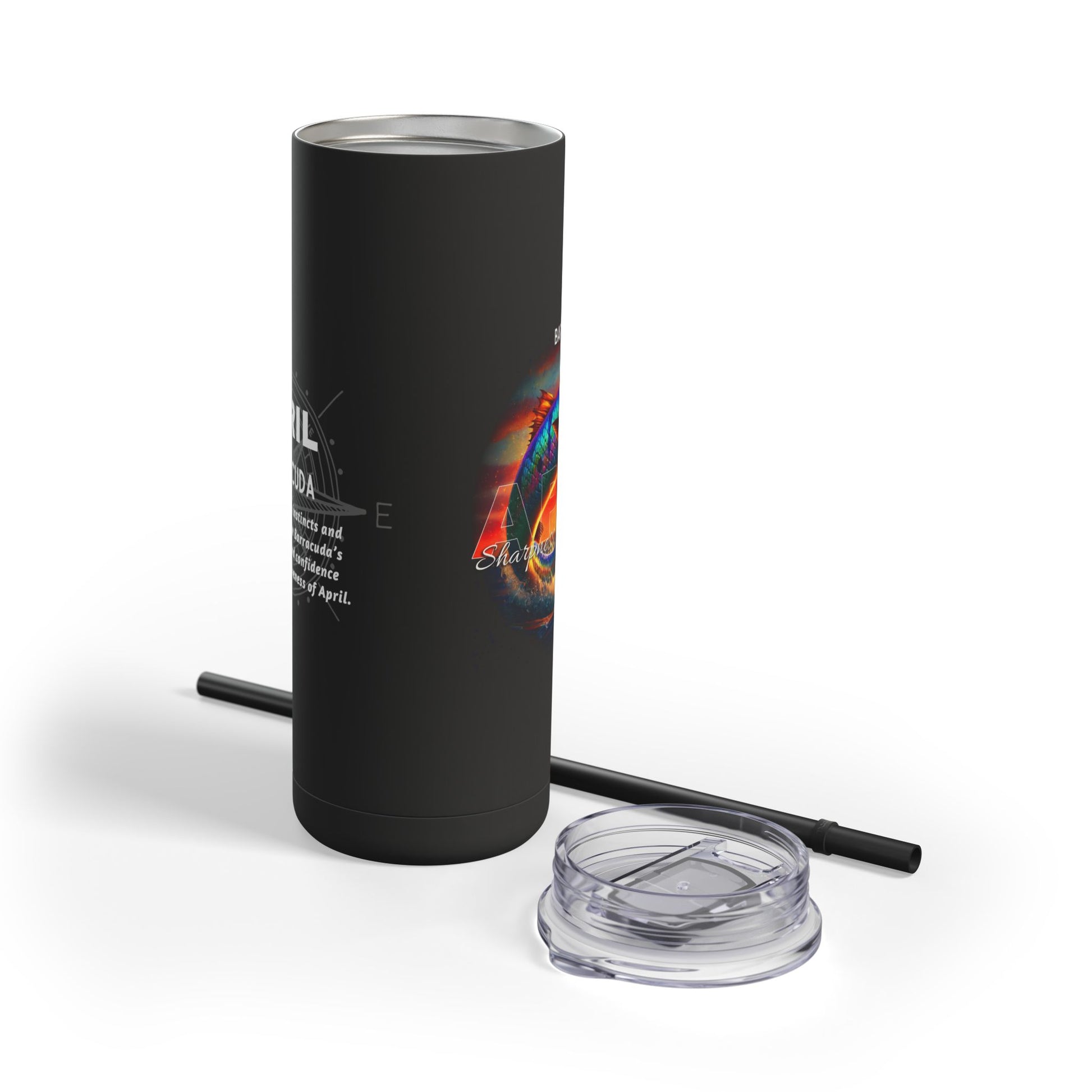 Black birth month travel tumbler mug with colorful design and clear lid 