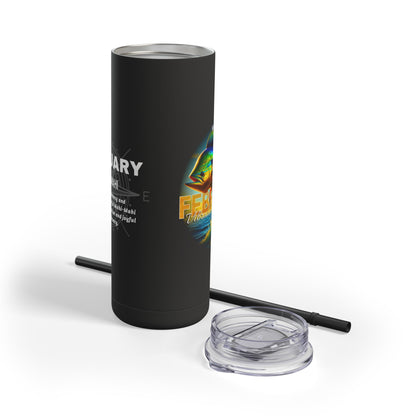 Black February birth month travel tumbler with removable clear lid and black straw 