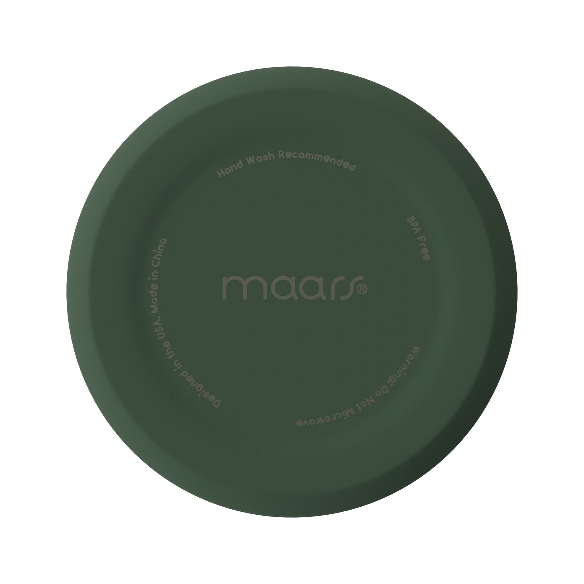 Bottom view of birth month travel tumbler mug in dark green with printed care instructions
