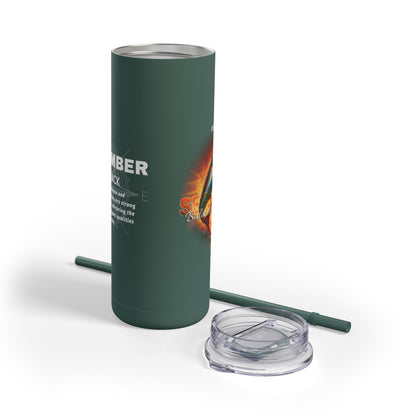 Green December birth month travel tumbler mug with clear lid and matching straw by Printify