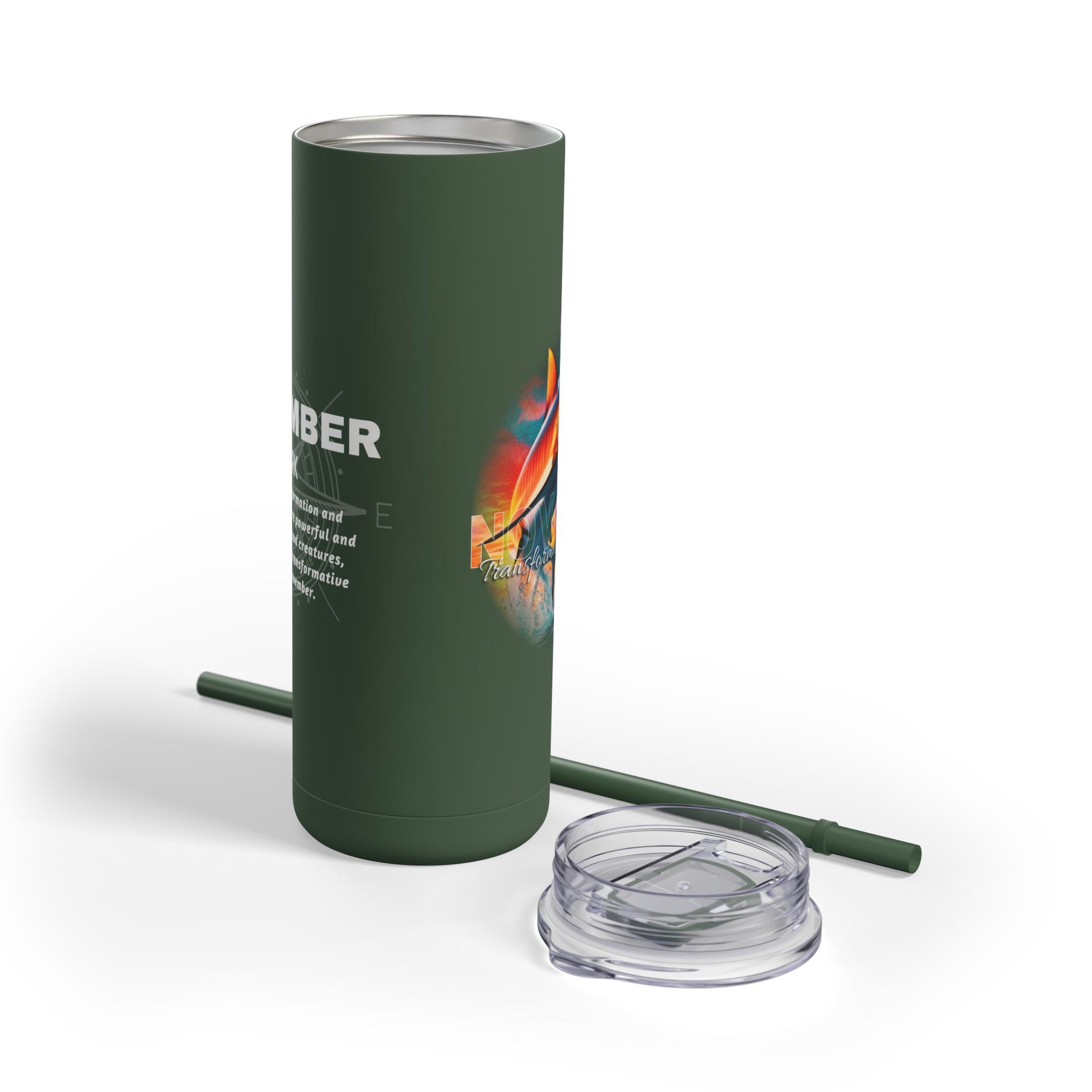 Green birth month travel tumbler with lid and straw for personalized on the go use