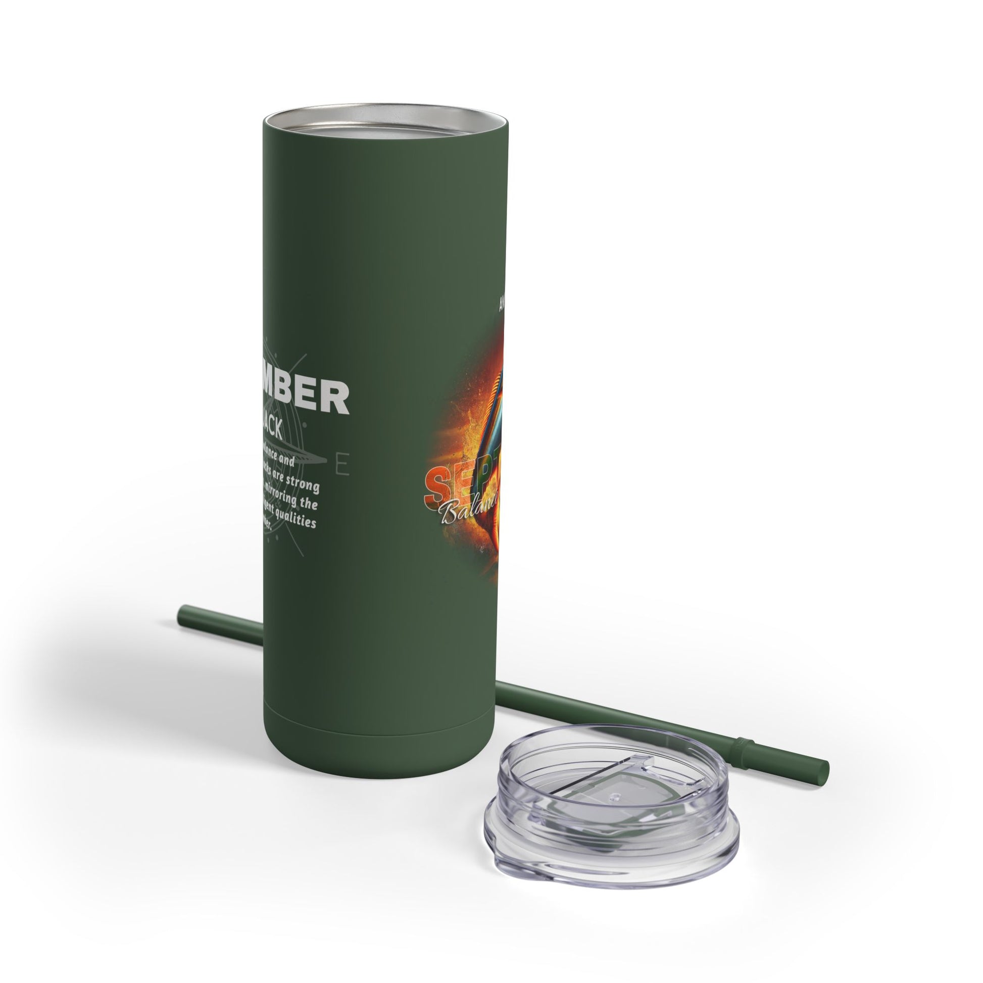 Green birth month travel tumbler with removable lid and straw by Printify