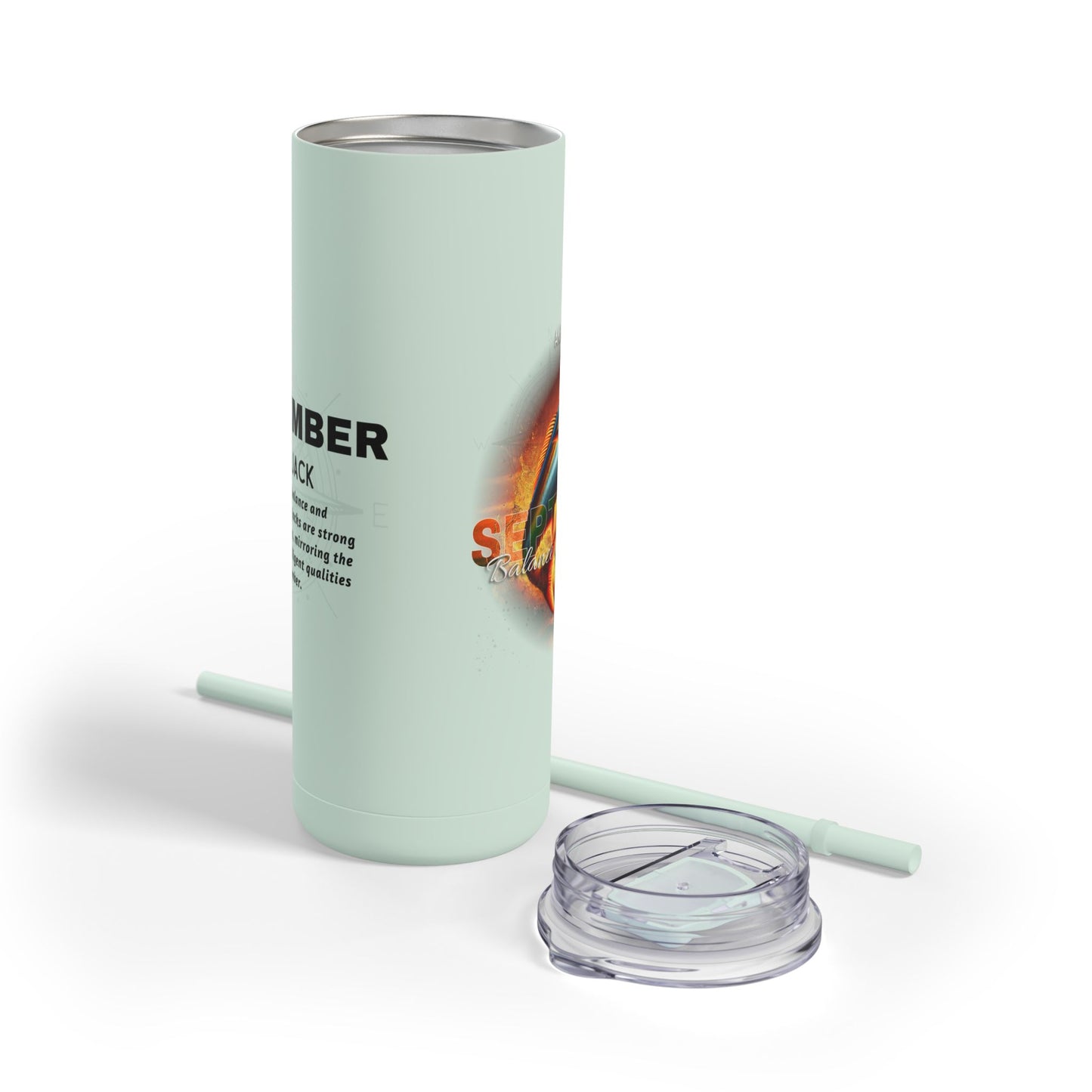 Printify birth month travel tumbler with straw and clear lid in light green color