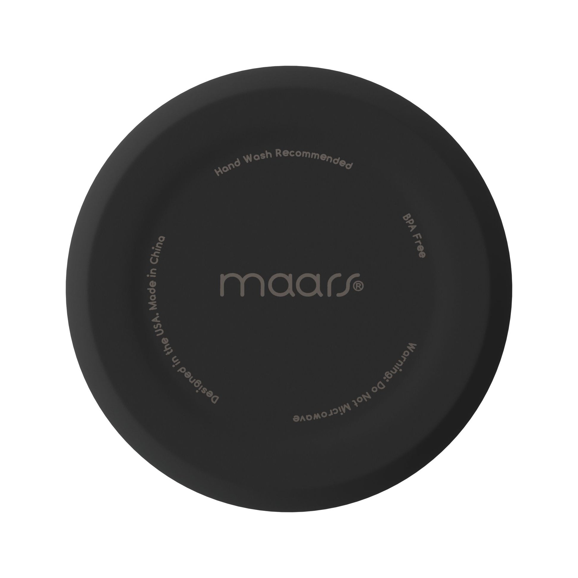 Top view of black birth month travel tumbler lid with hand wash recommended label