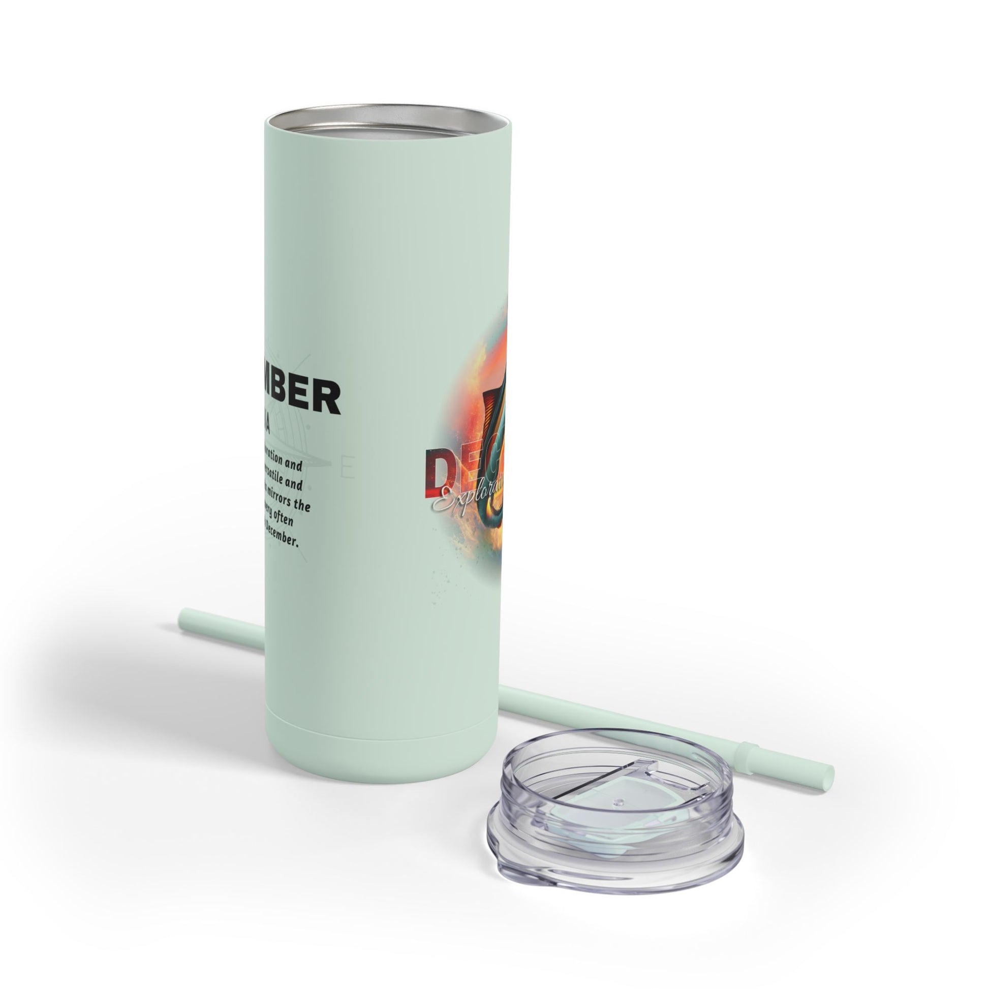 Birth month travel tumbler in light green with detachable lid and straw