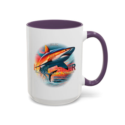 Birth Month Coffee Mug with November Shark design and text on a white background