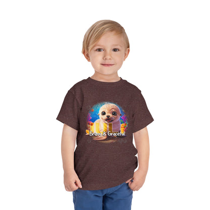 Kids birth month tshirt featuring a cute animal design with Brave and Graceful text