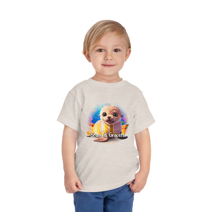 Kids birth month tshirt featuring a cute puppy design with Brave & Graceful text
