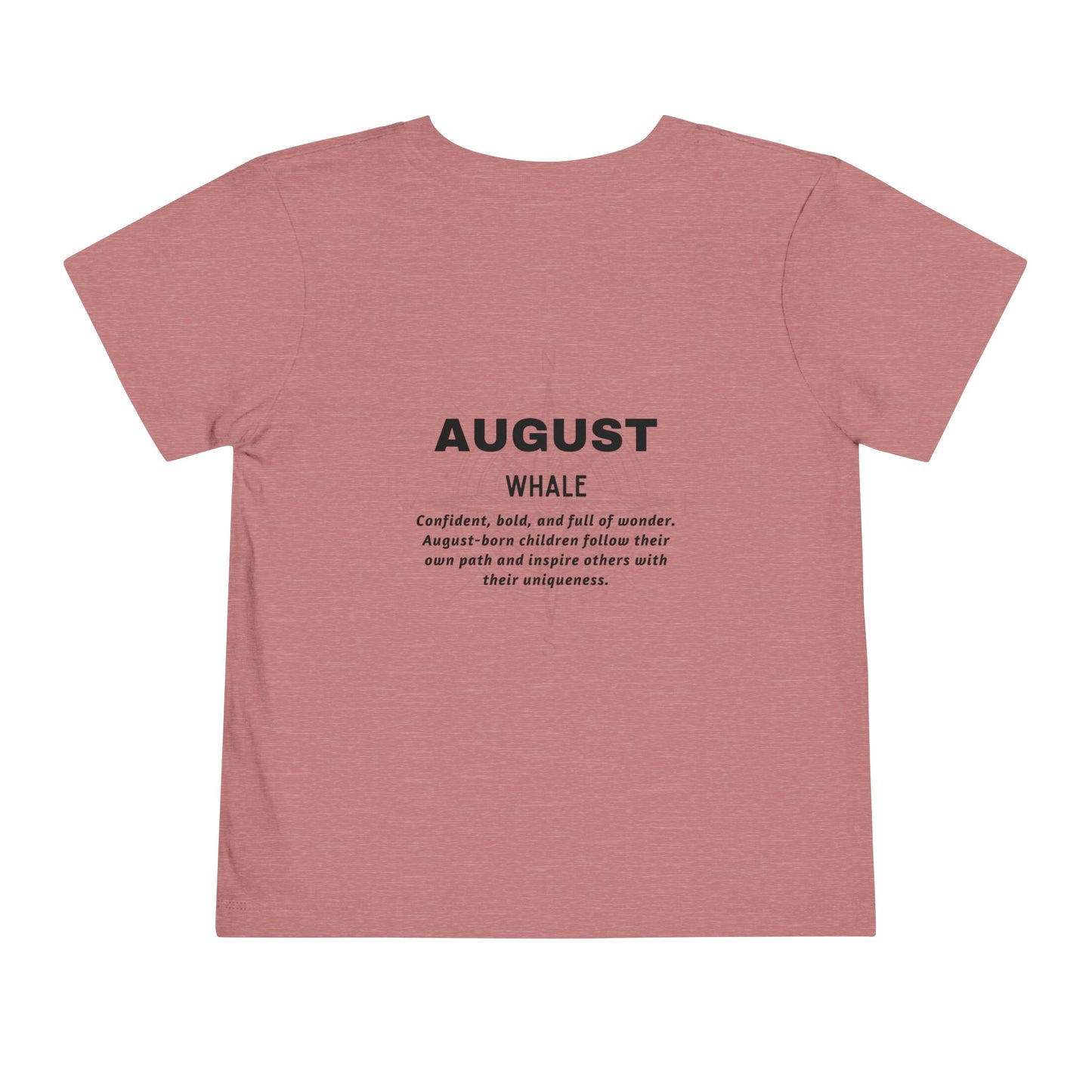 August kids birth month tshirt in pink with whale design and inspirational text 