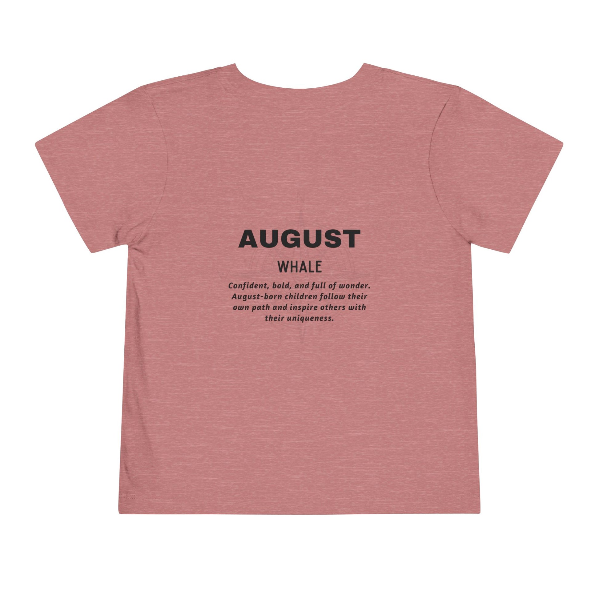 August kids birth month tshirt in pink with whale design and inspirational text 