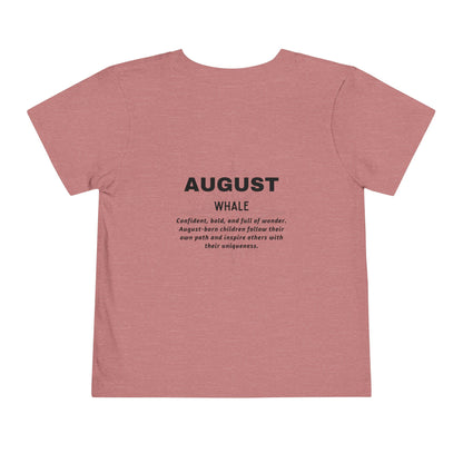 August kids birth month tshirt in pink with whale design and inspirational text 